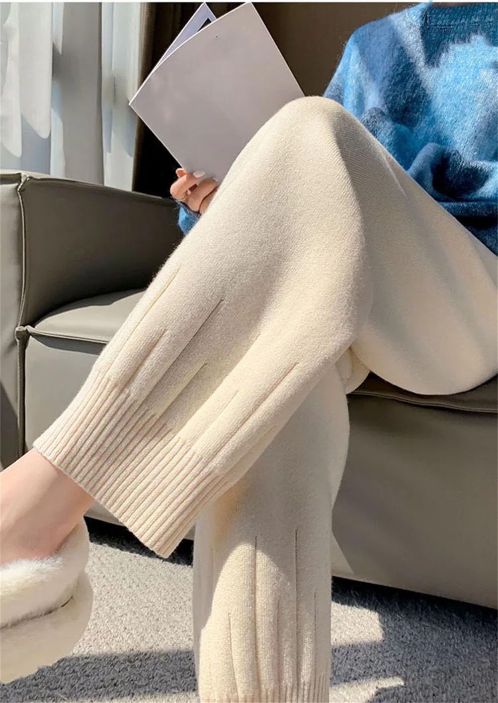 Pantaloni harem casual da donna pantaloni larghi per donna pantaloni lavorati a maglia pantaloni tinta unita con tasche