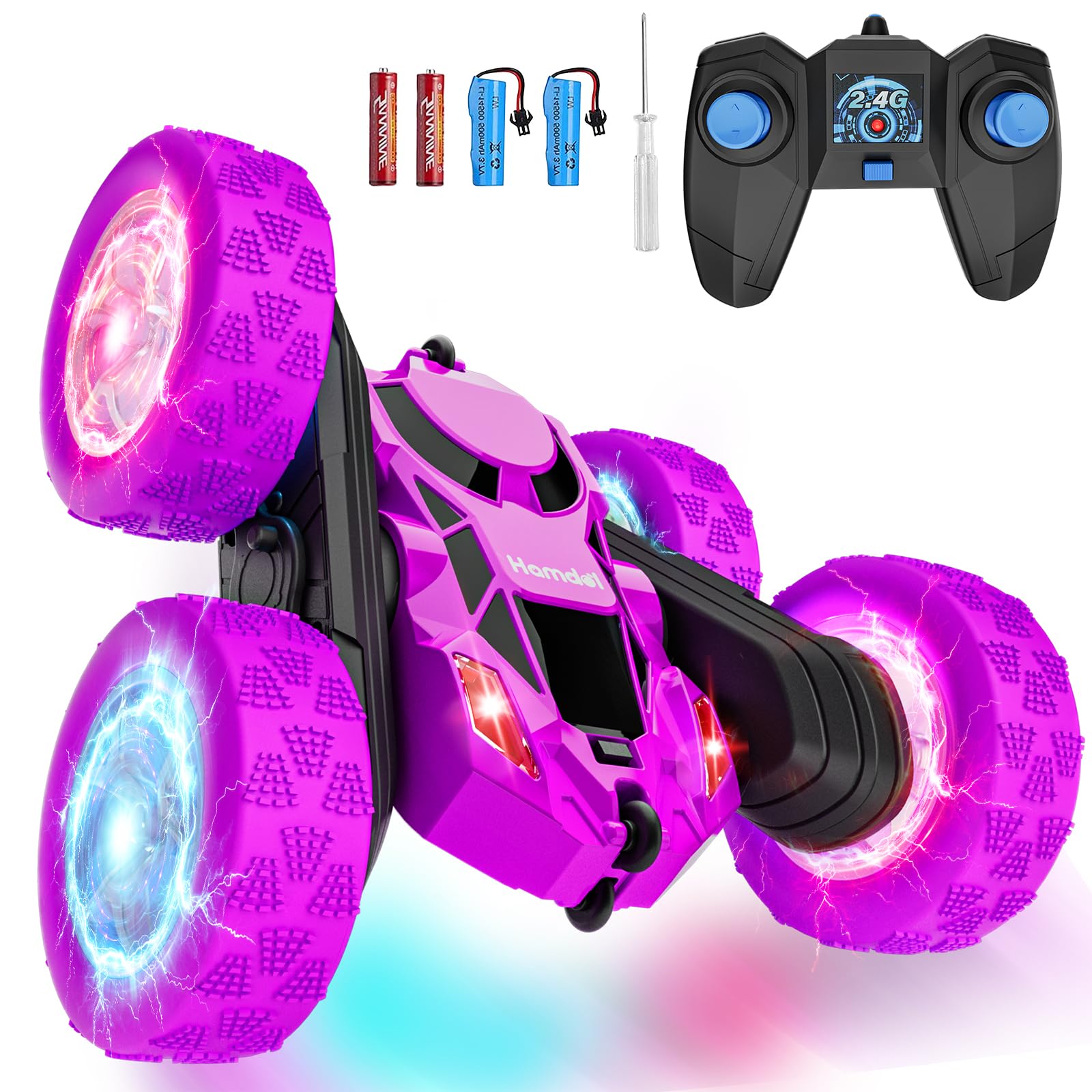 Remote Control Car for Kids Stunt RC Cars with Cool Wheel Lights Double-Sided Driving 360-degree Rotation Boys Toys for Ages 6 7 8 9 10-12 Kids Gift Ideal(Purple)-image-31