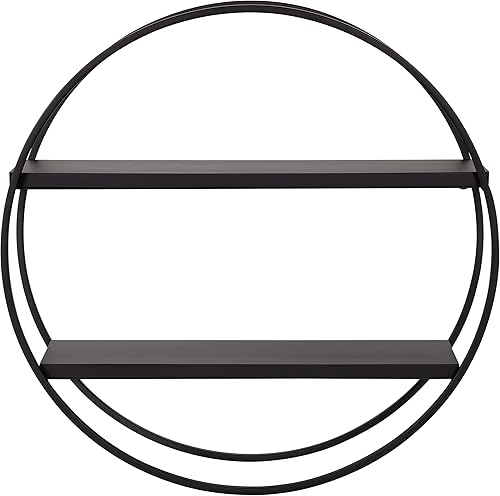 Miniatura 7 de Kate and Laurel Sequoia - Estante de pared redondo flotante moderno 240in de diámetro color negro sofisticado estantes decorativos para pared