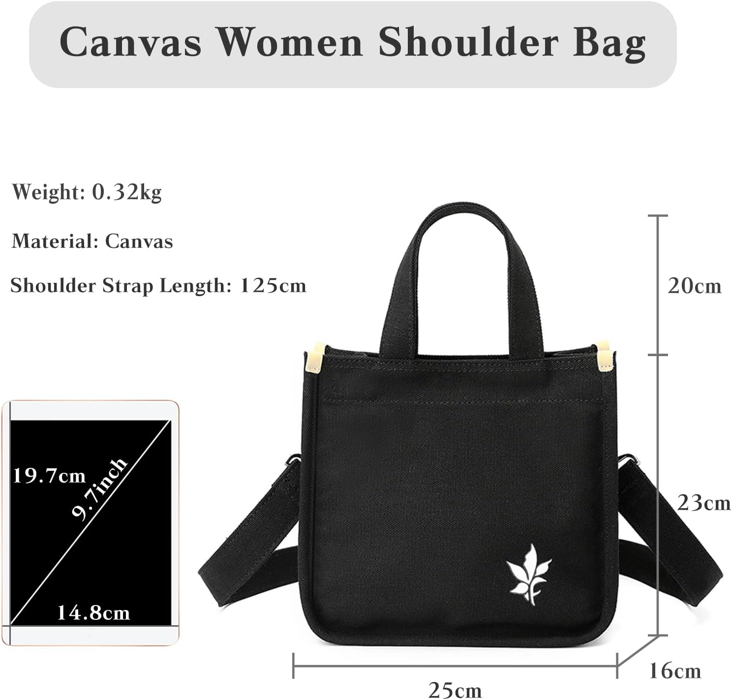 CORIOS Women Handbag Shoulder Bag Canvas Crossbody Bag Casual Messenger Bag Multifunctional Top Handle Bag Satchel Bag for Travel Shopping Work Party Office Black A