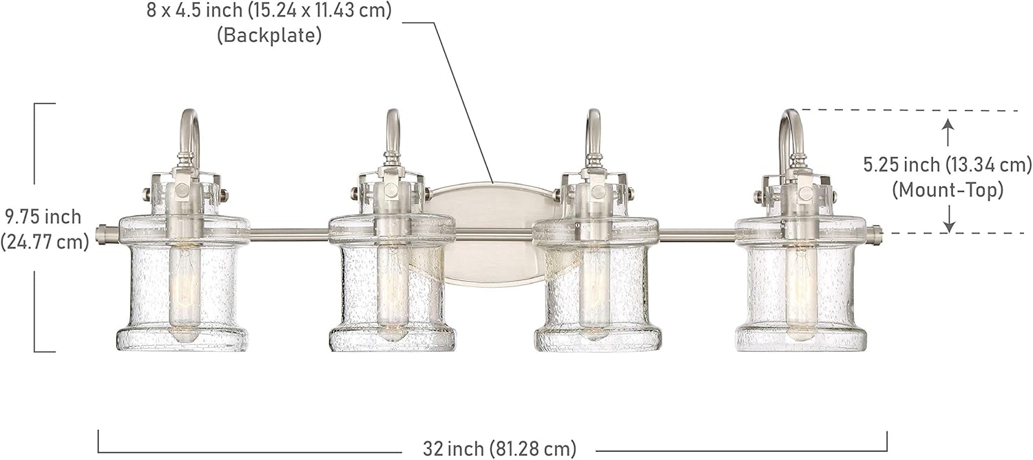 Bеѕt Cуbеr Dеаlѕ 🔥 Quoizel DNY8604BN Danbury Vanity Bath Lighting, 4-Light, 400 Watts, Brushed Nickel (10 H x 32 W)