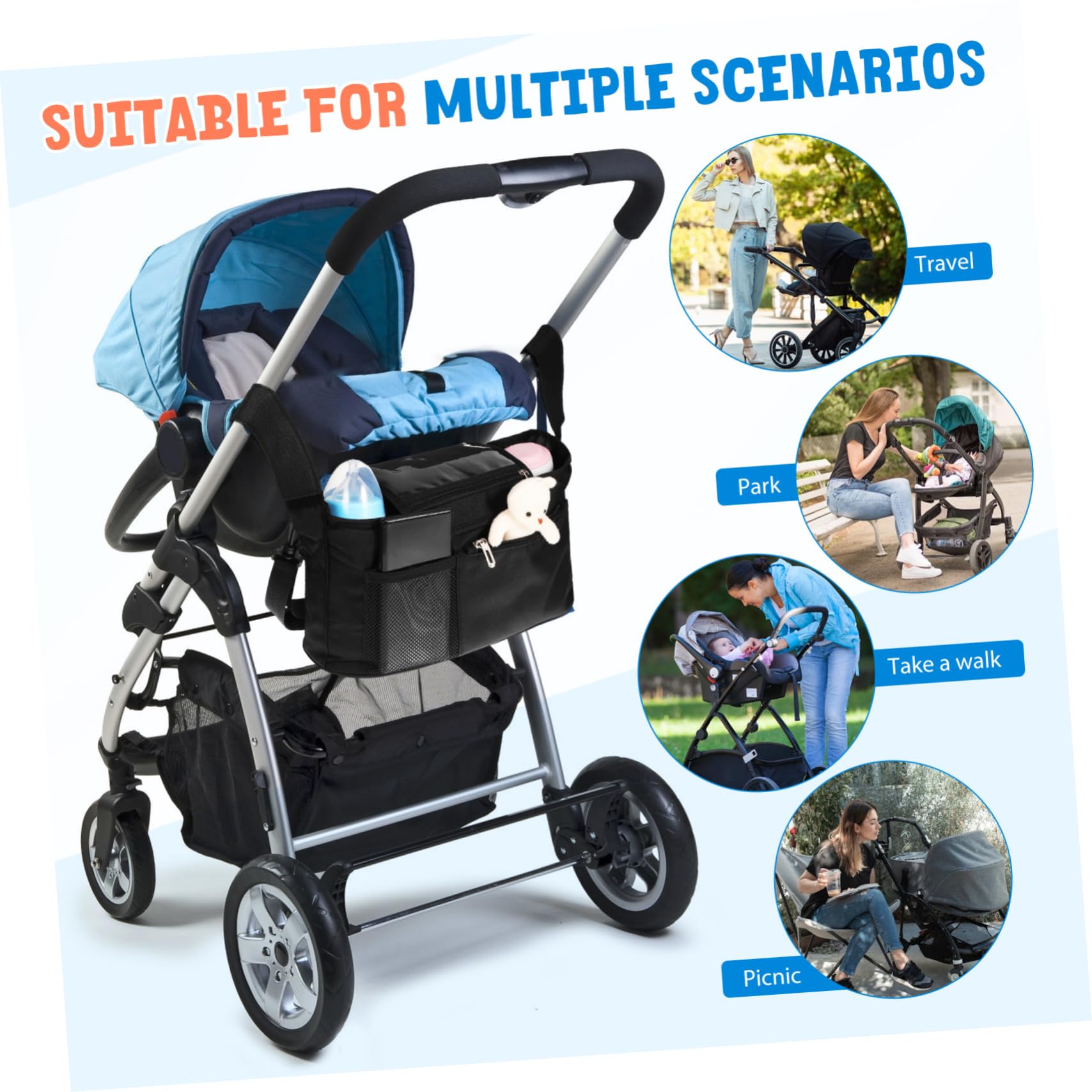 TOYANDONA Organizer per Passeggino Tasche Multiple Portabicchieri e Scomparti Installazione Rapida senza Attrezzi Costruzione Robusta per Durata nel Accessorio Versatile per Vari Modelli