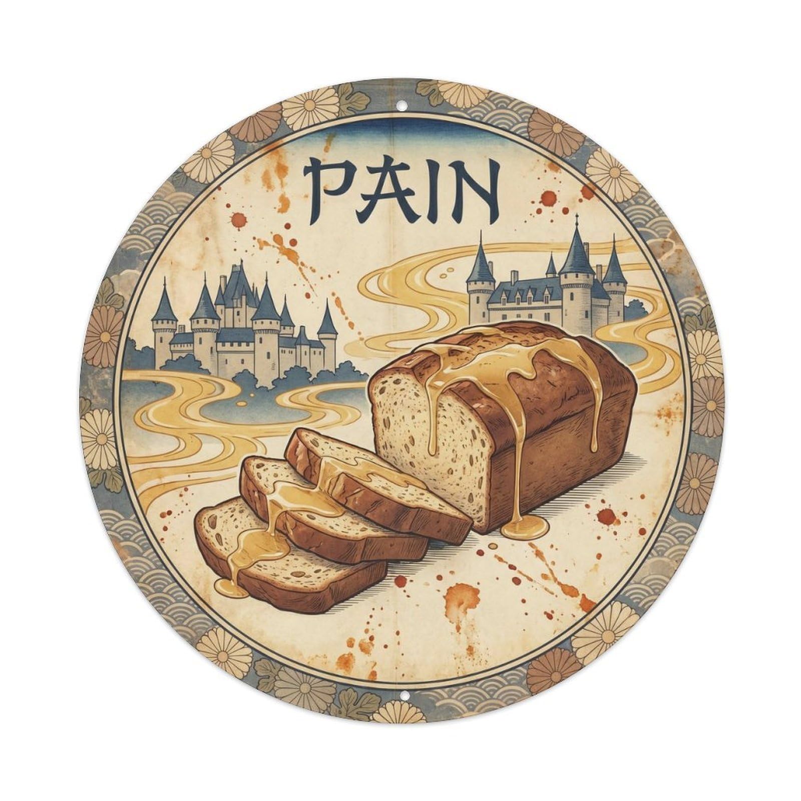 Bread Food Culture French Rustic Bakery Retro Woodblock Metal Tin Sign