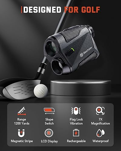 Miniatura 2 de Bestsee Telémetro de golf con pendiente, telémetro láser de 1200 yardas, vibración de bloqueo de asta de bandera, aumento de 7 X, buscador de rango