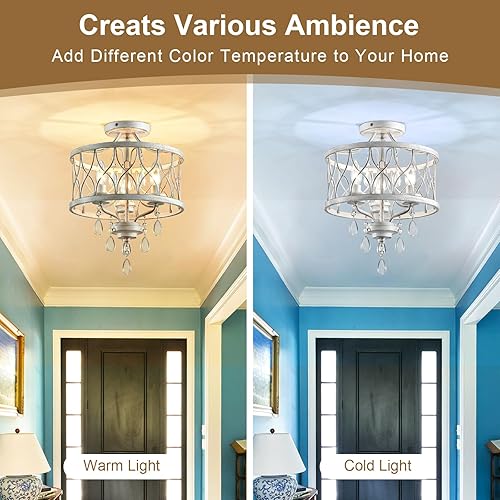 Miniatura 3 de Lámpara de techo de cristal de granja, lámpara de techo semiempotrada de 3 luces, lámpara de techo rústica vintage blanca para pasillo, pasillo,