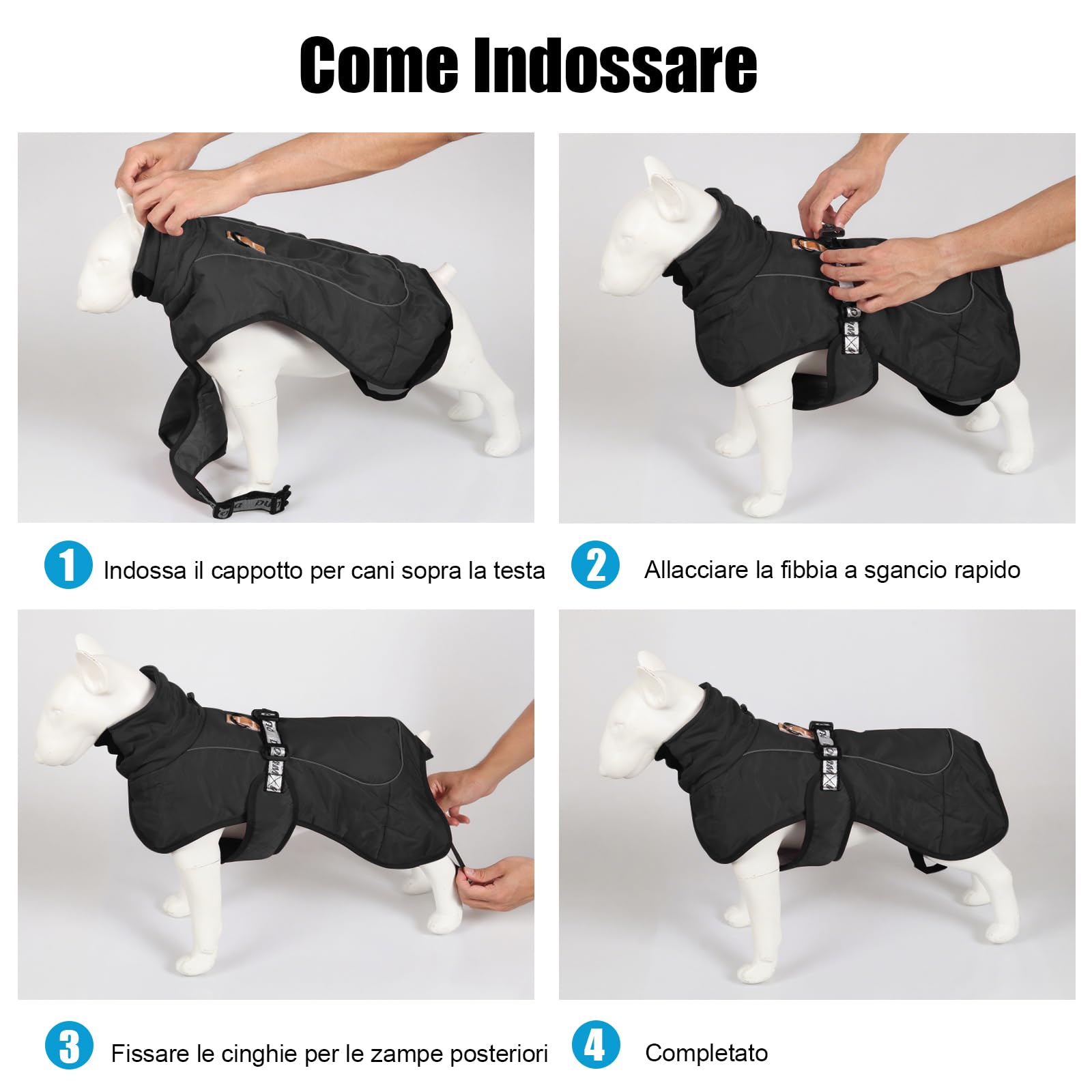 FEimaX Cappotto per Cani Antivento Caldo Giacca Invernale Cane Cappottino Riflettente per Cani di Taglia Media e Grande Abbigliamento Gilet Calda Regolabile Vestiti con Anello a D (6XL, Nero)
