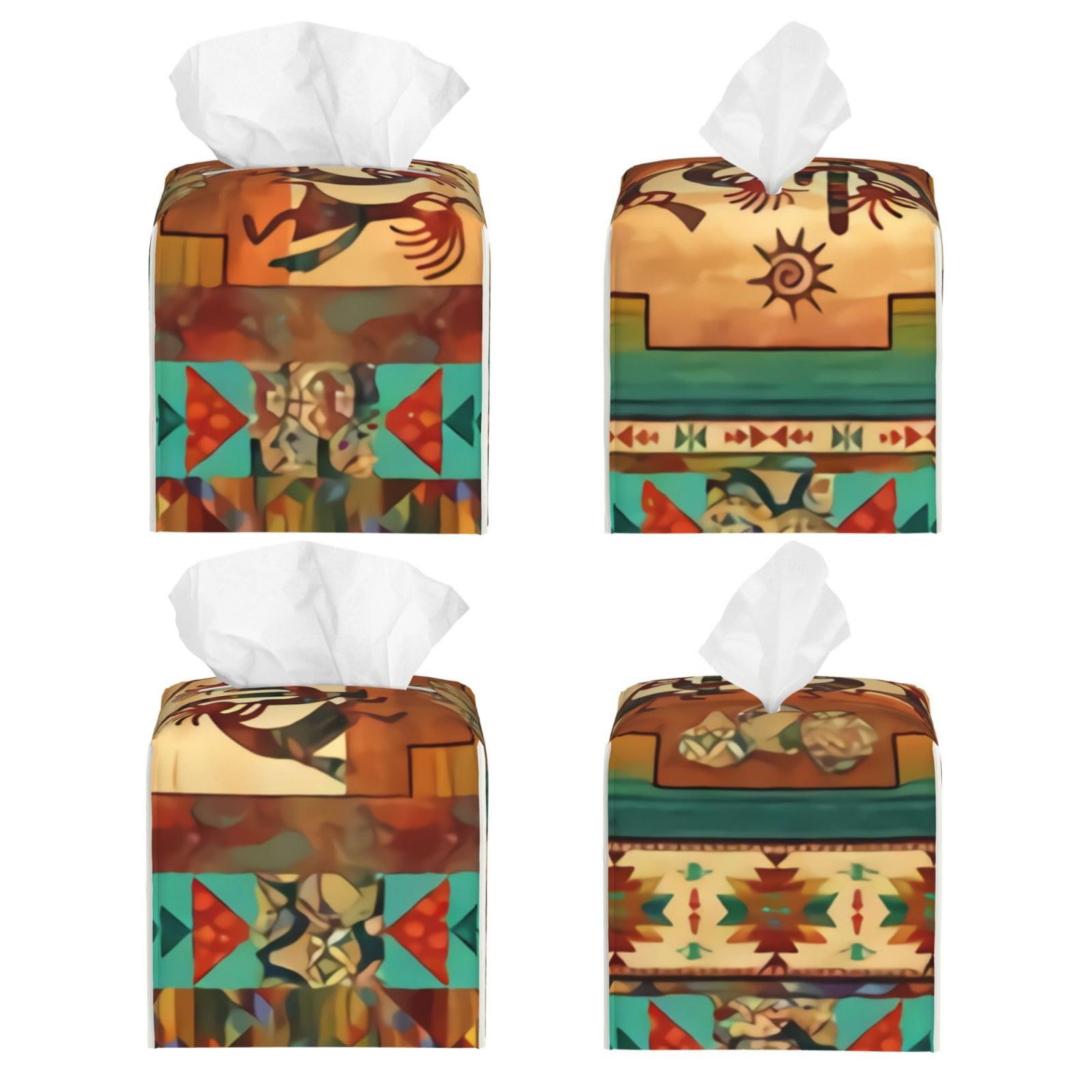 Southwest Kokopelli Native American Dance Art Square Tissue Box Cover, Cube Tissue Box Holder, Table Tissue Box