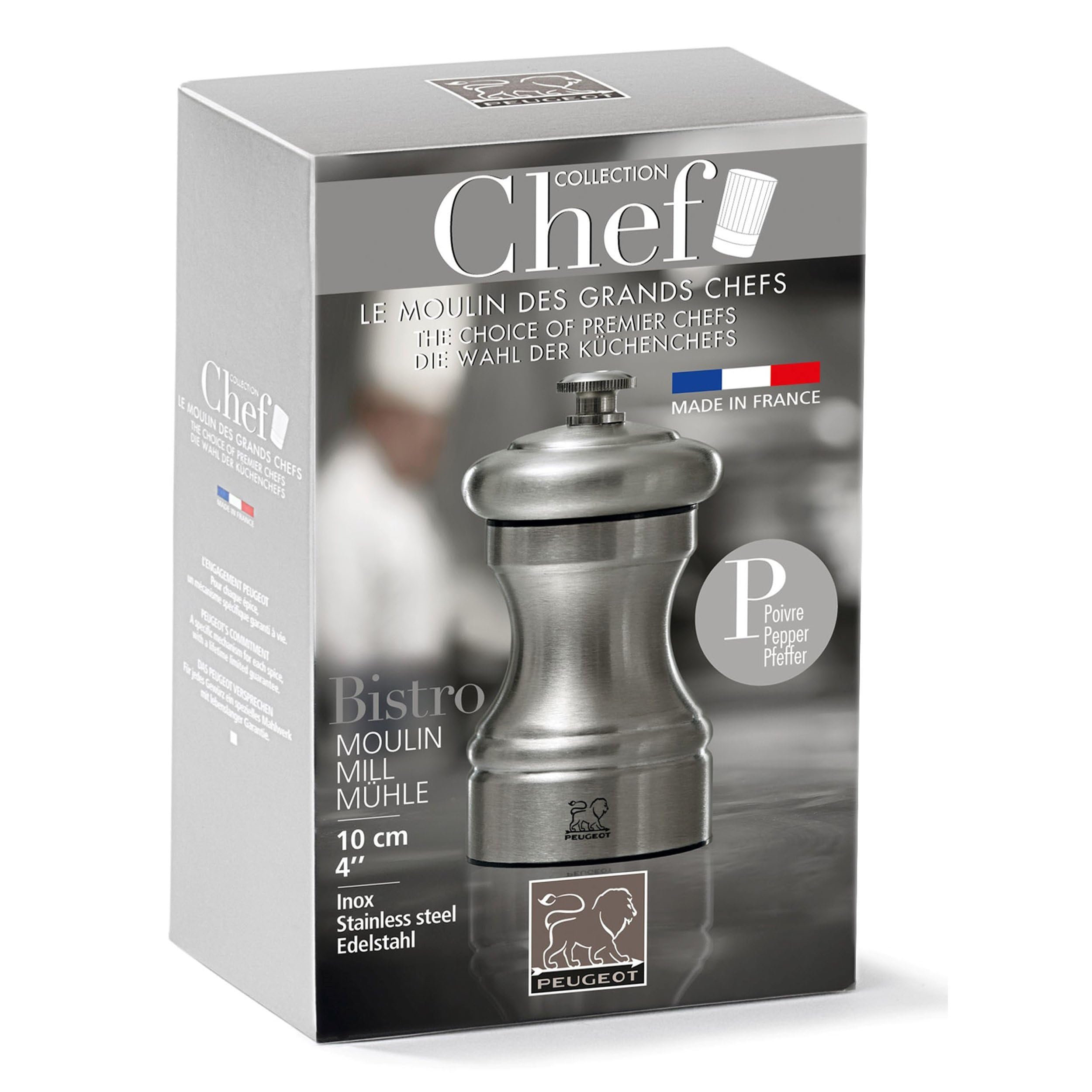 Peugeot 33040 Bistro Chef Salzmühle, Edelstahl, silber, 5 x 5 x 10 cm