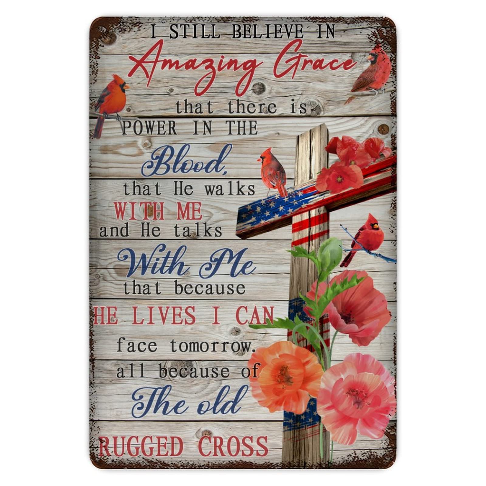 ENEDNATE I Still Believe In Amazing Grace Cardinals Cross Christian Aluminum Sign 8x12 inch Vintage Metal Tin Sign Home Decor for Club Bar Garden Kitchen Restaurant