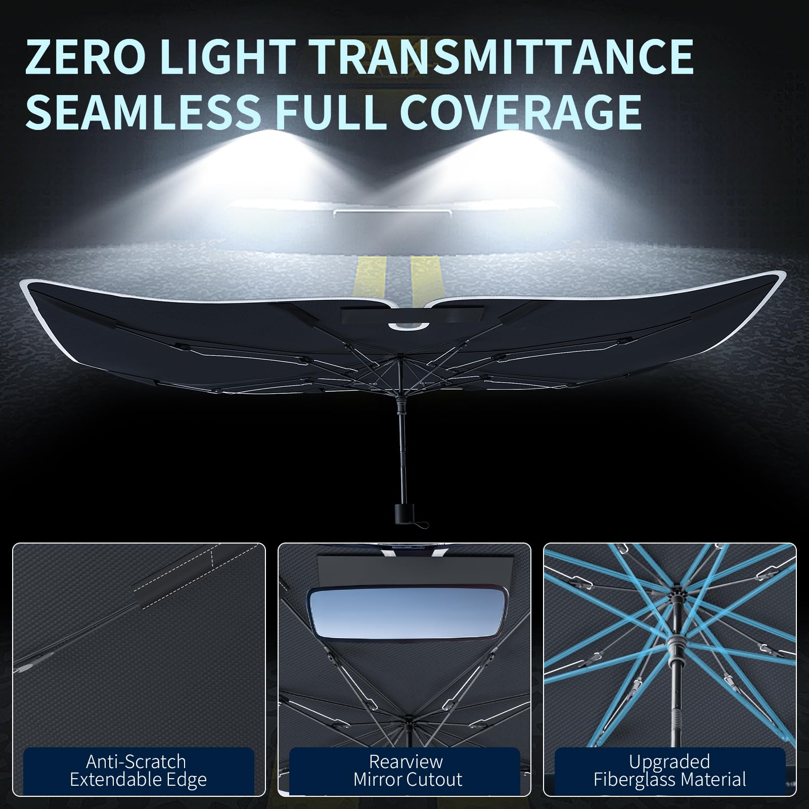 Tecoom - Ombrello parasole per parabrezza dell'auto, 144,8 x 81,3 cm, pieghevole, con blocco UV, isolamento termico, protezione solare interna dell'auto, universale, per auto, camion, SUV