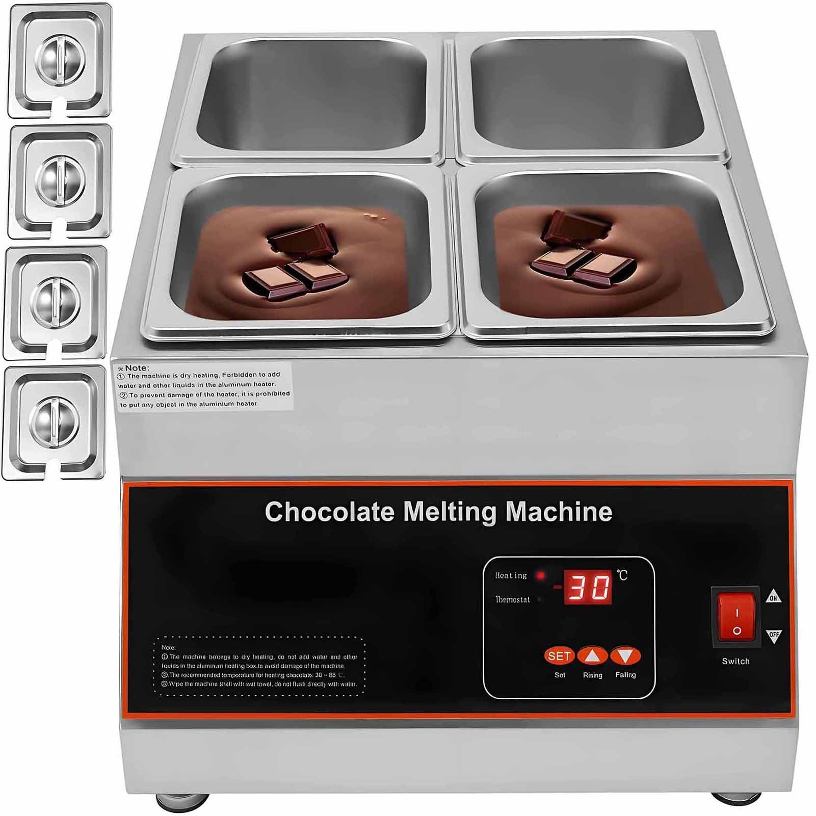 Templadora de Chocolate Profesional,Calentador de Olla Eléctrica Comercial,Control Digital,0~95℃ Máquina de Fusión de 1/2/4 Tanques para Chocolate,No Requiere Agua 3Pot