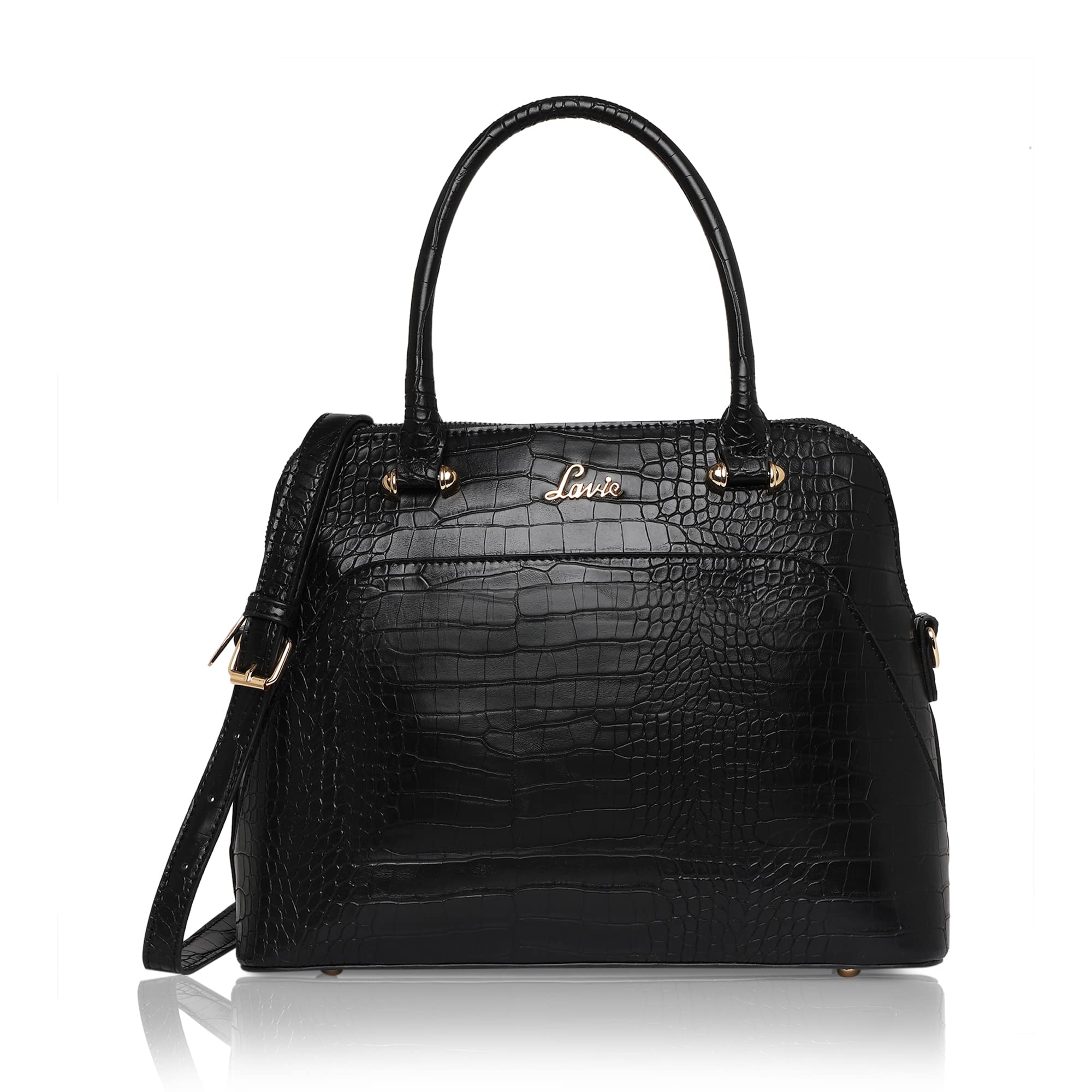 Lavie Glossy Valle Dome Satchel For Women (Black) (B0B39BQF56) Amazon Price History, Amazon Price Tracker