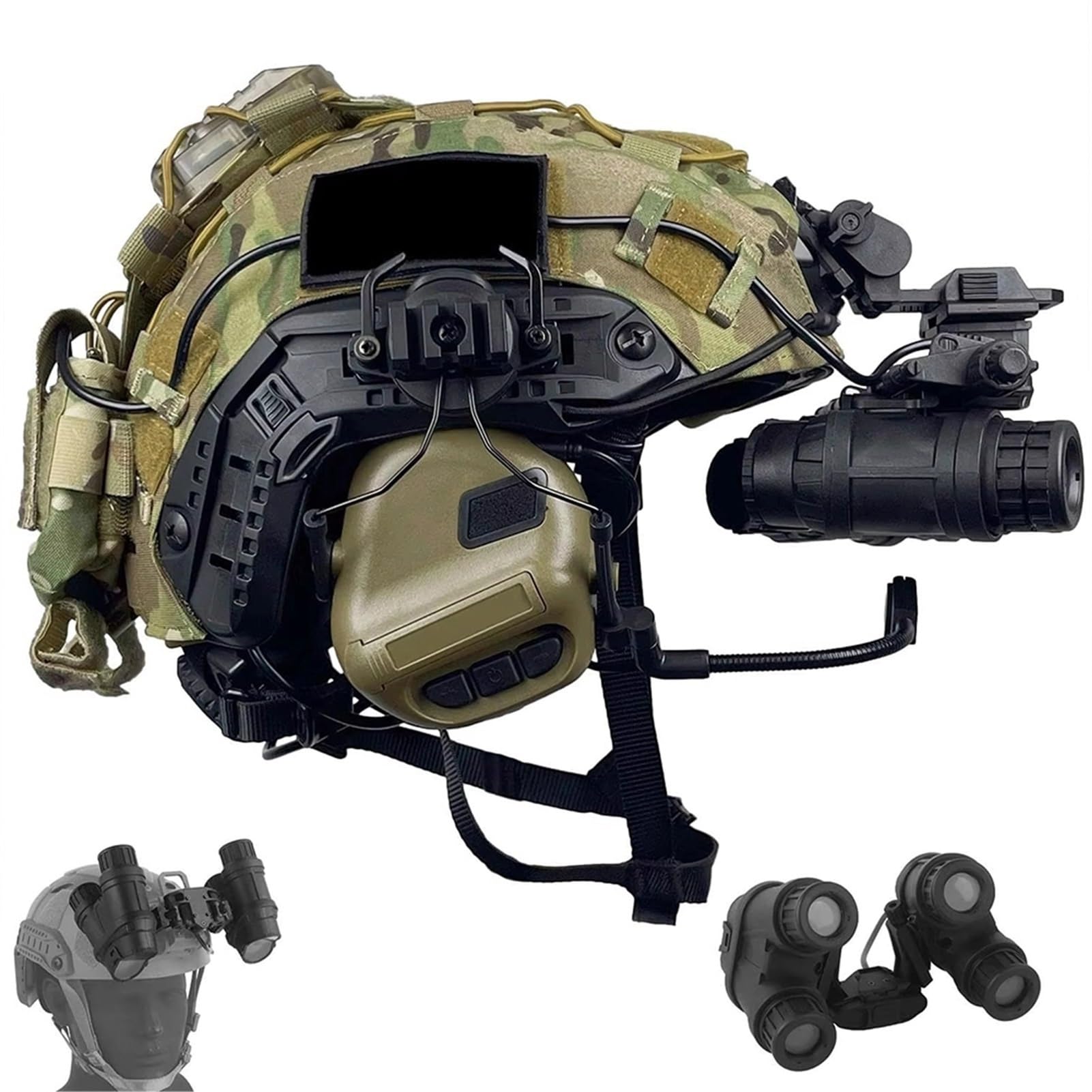 Set Casco Tattico PJ Fast Airsoft - Modello GPNVG-18 Per Visione Notturna Con Supporto NVG L4G24, Cuffia, Luce Di Segnalazione E Tasca Per Contrappeso