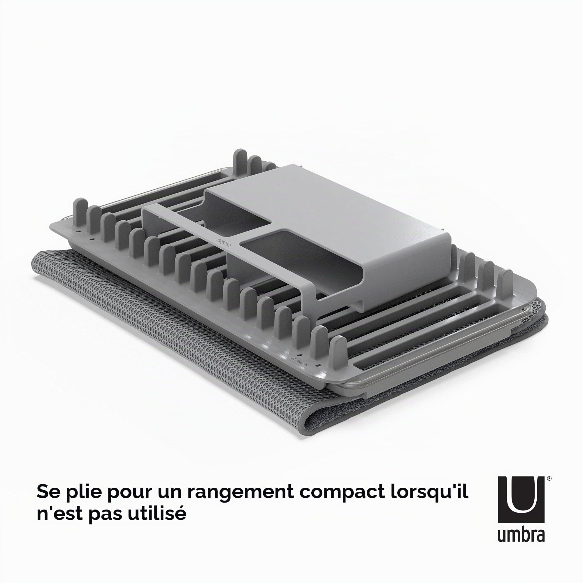 UMBRA Udry Égouttoir à vaisselle et tapis d'égouttement en microfibre pliable, peu encombrant et facile à ranger, anthracite, 51 x 57 x 17 cm
