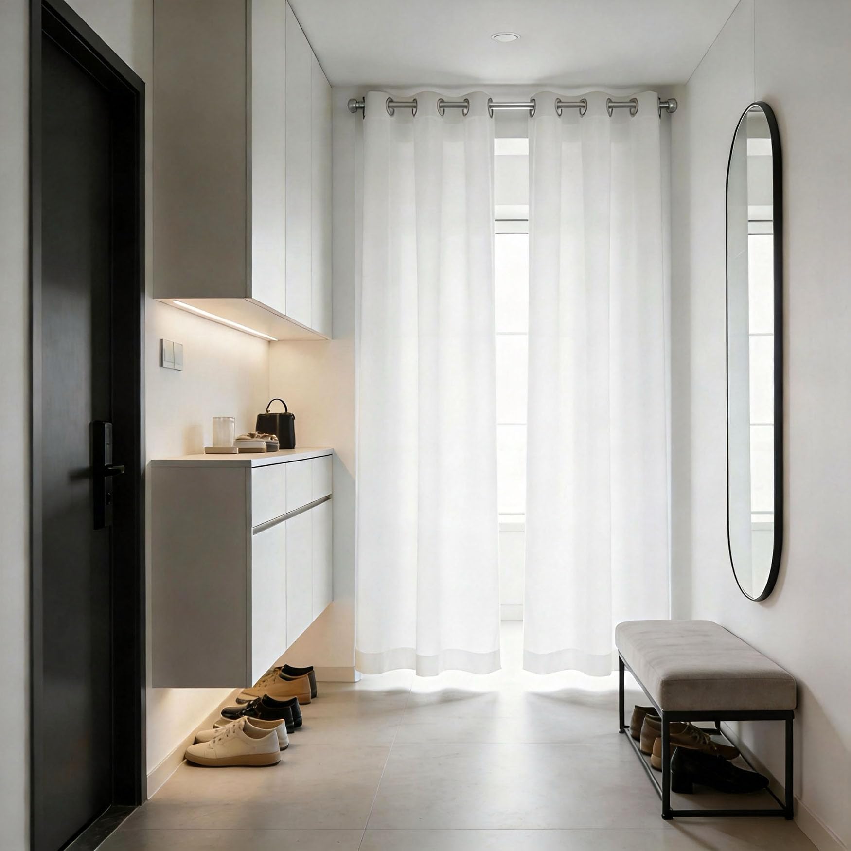 Rideaux salon moderne au design épuré blanc mat avec oeillets de qualité