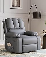 GarveeHome 22in Wide PU Leather Overstuffed Manual Recliner Chair with Cup Holders & Side Pockets, Gray - 400lbs Capacity