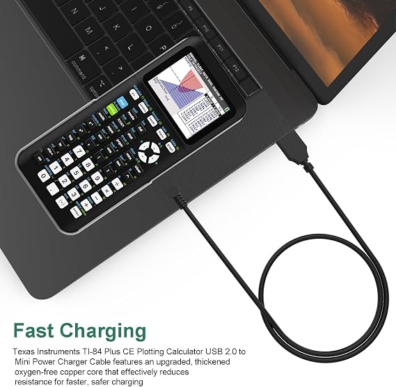 TI-84 Plus CE Charger Compatible with Texas Instruments Calculators TI 89 Titanium, TI Nspire CX II CAS, TI84 Plus CE Color C Silver Calculators, TI Nspire CX CAS Charger, 2.6ft