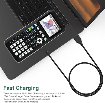 TI-84 Plus CE Charger Compatible with Texas Instruments Calculators TI 89 Titanium, TI Nspire CX II CAS, TI84 Plus CE Color C Silver Calculators, TI Nspire CX CAS Charger, 2.6ft
