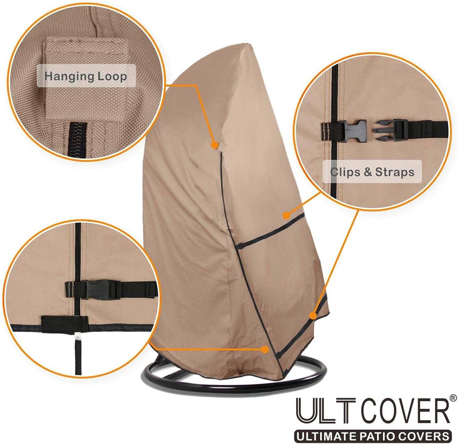 Beige Waterproof Polyester Single Seat Hanging Egg Chair Cover