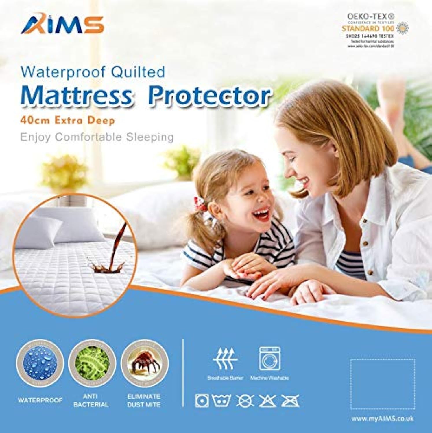 Saif White 40Cm Extra Deep 100% Waterproof & Moisture Quilted Mattress Protector Fitted Cover Microfiber Quilted Topper Fitted Sheet, Anti Allergy And Breathable Elasticated Skirts (Single)