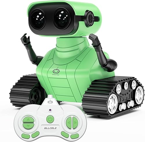 Miniatura 10 de ALLCELE Robot de juguete LED RC para niñas con Walkie Talkie, programación, música, demostración y función LED, juguete robot de control remoto,