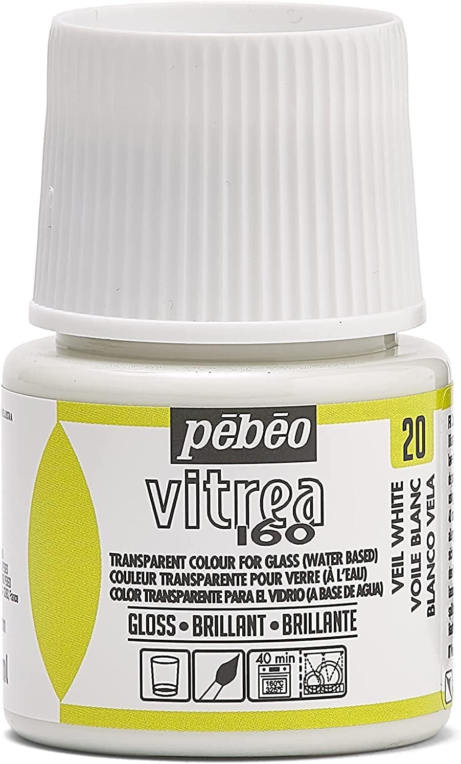 PEBEO - Transparent Glass Paint Vitrea 160°C - Veil White - 45 ML