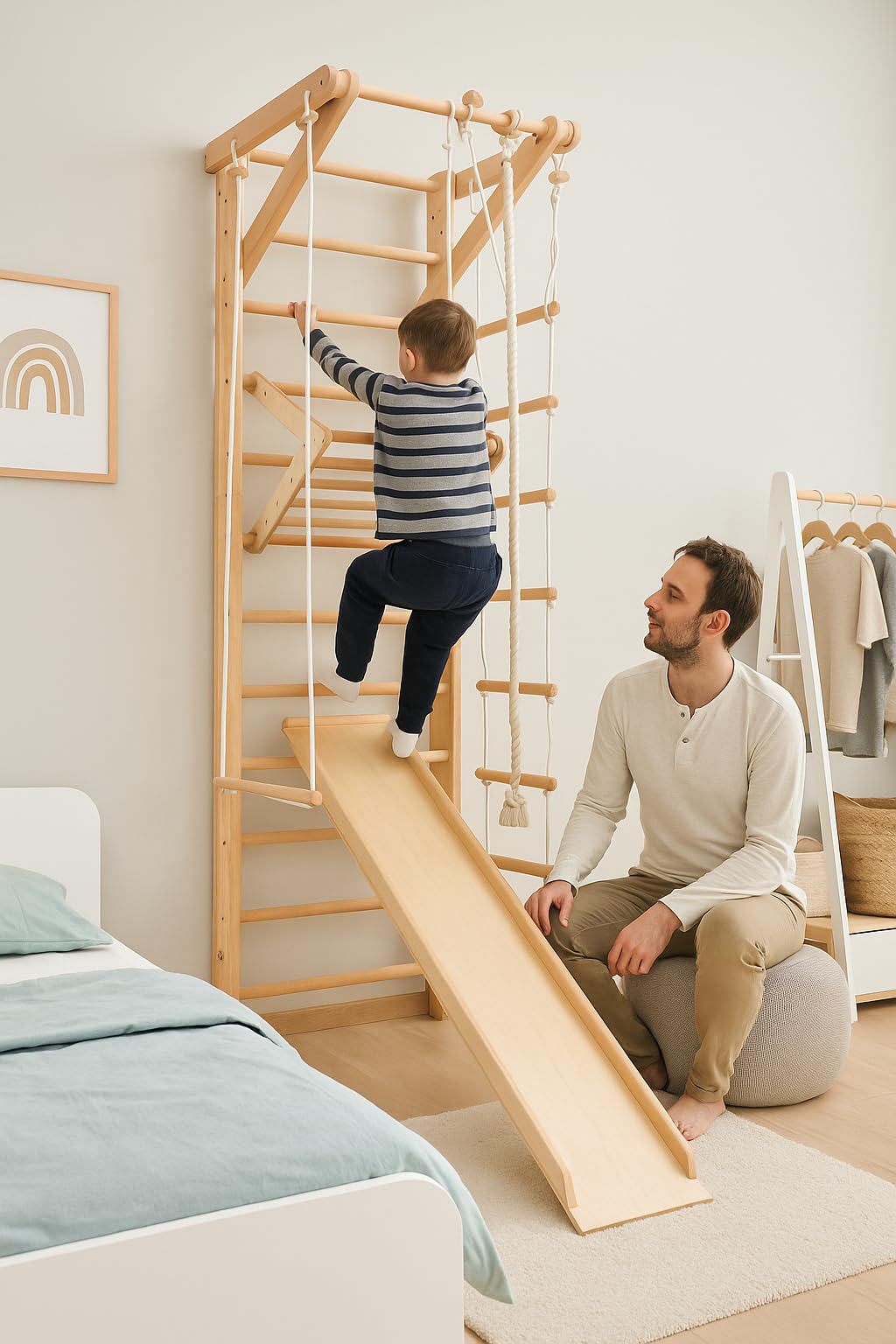 Sport & Spiel Sprossenwand Sport-5-220 Indoor Kletterwand & Turnwand, Klettergerüst aus massivem Buchenholz, Schwedische