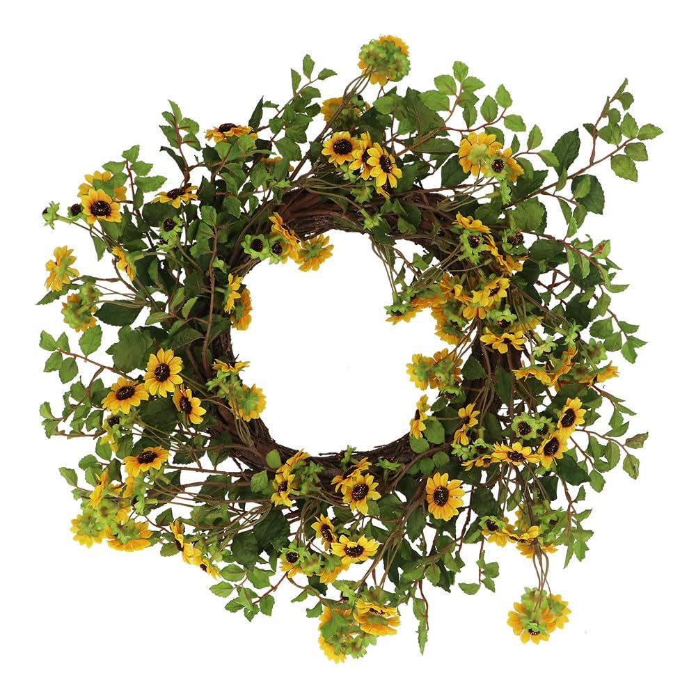 Gisela Graham Yellow Artificial Door Wreath, Mini Sunflowers, 44Cm, Decorative, Spring