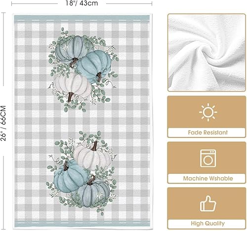 Miniatura 6 de Artoid Mode Juego de 2 toallas de cocina de otoño con diseño de hojas de eucalipto gris, 18 x 26 pulgadas, decoración de temporada, juego de 2