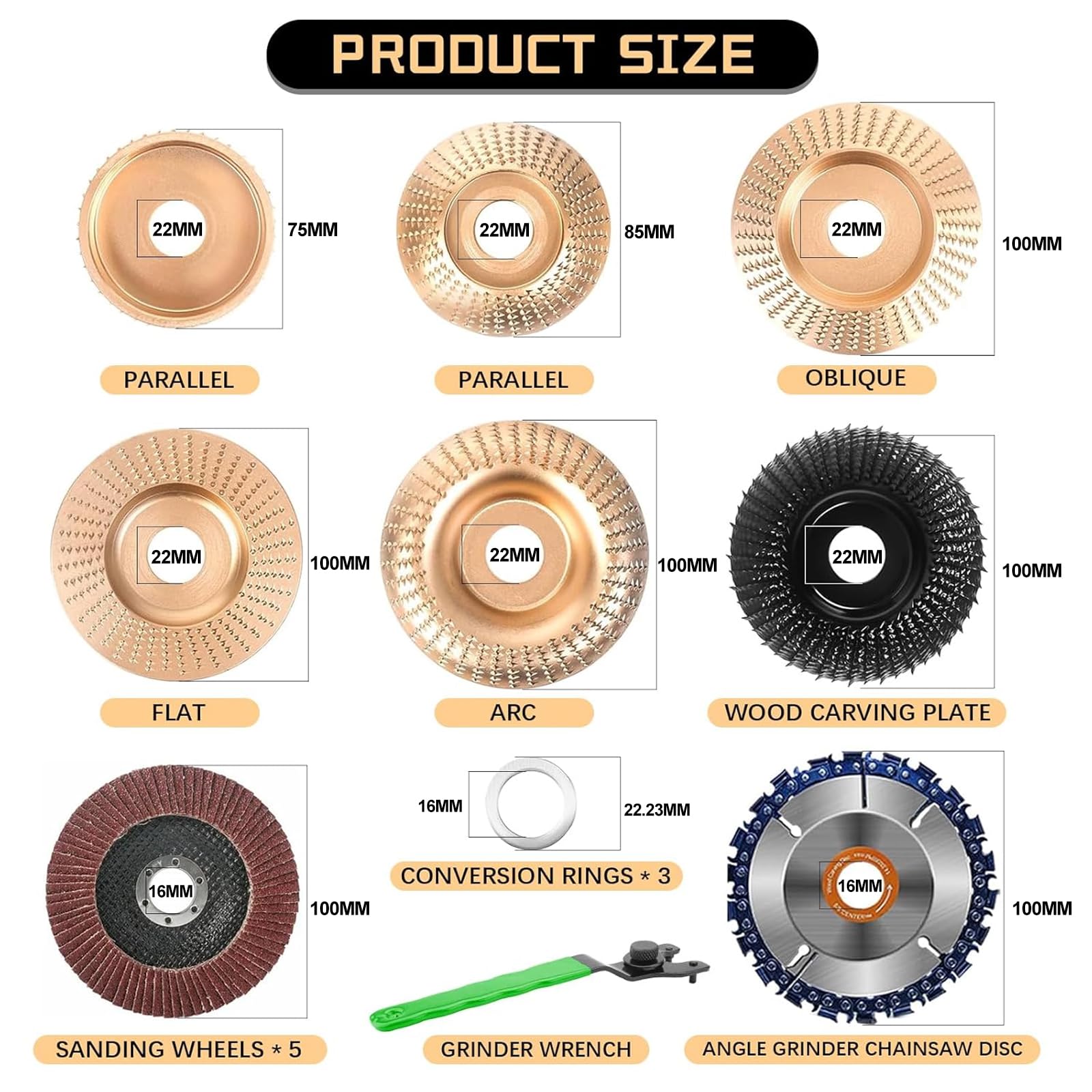 LIROPAU 13 pezzi Intaglio Legno Mola Disco | 100 mm o 115 mm Smerigliatrice Angolare Disco Legno Smerigliatrice per Levigatura Lucidatura e Modellatura