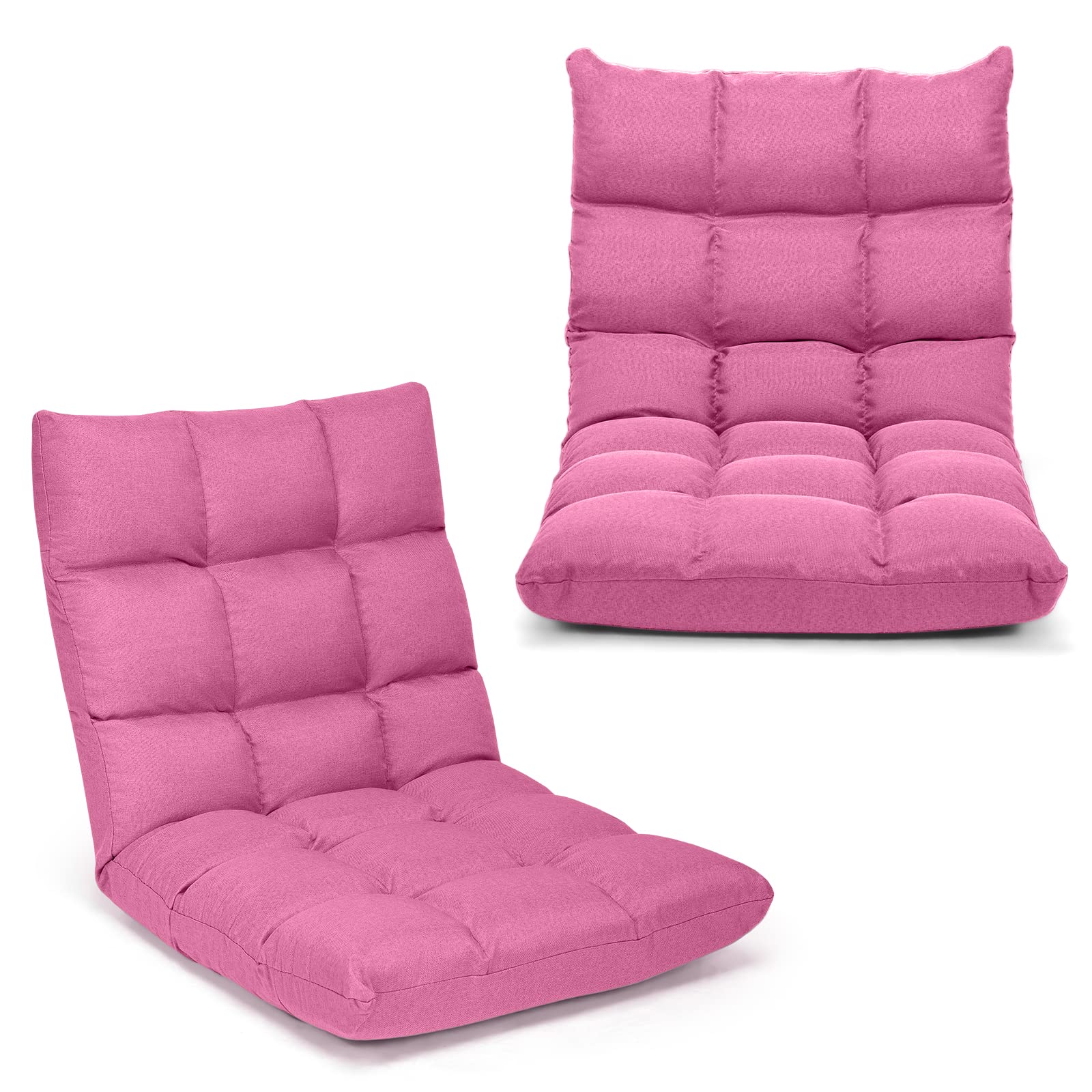 MAT EXPERT 14-Position Floor Chair, Floor Gaming Chair w/Resilience Sponge, Alloy Steel Frame, Padded Bed Couch Recliner, Floor Chair with Back Support for Reading, Meditating (Pink)