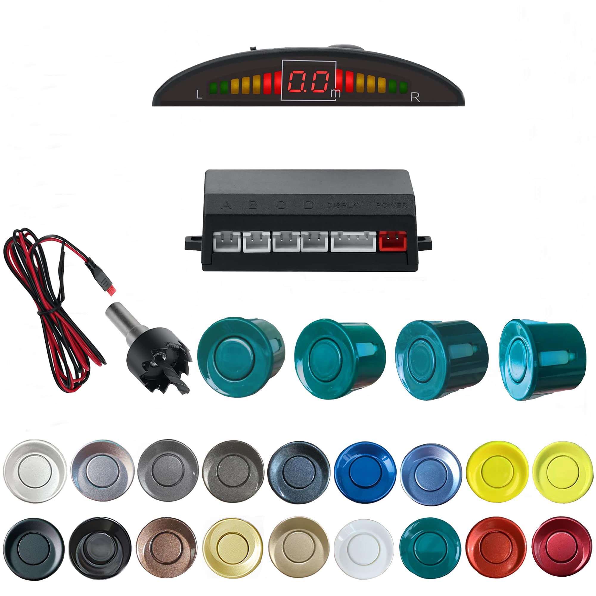 Parking Sensor Kit Backup Sensor Kit Reverse Sensor for Car 20 Color Options for Probes Adjustable Alarm Volume Professional Sensore de Reversa para Carro Safe Driving Assistant（Green）