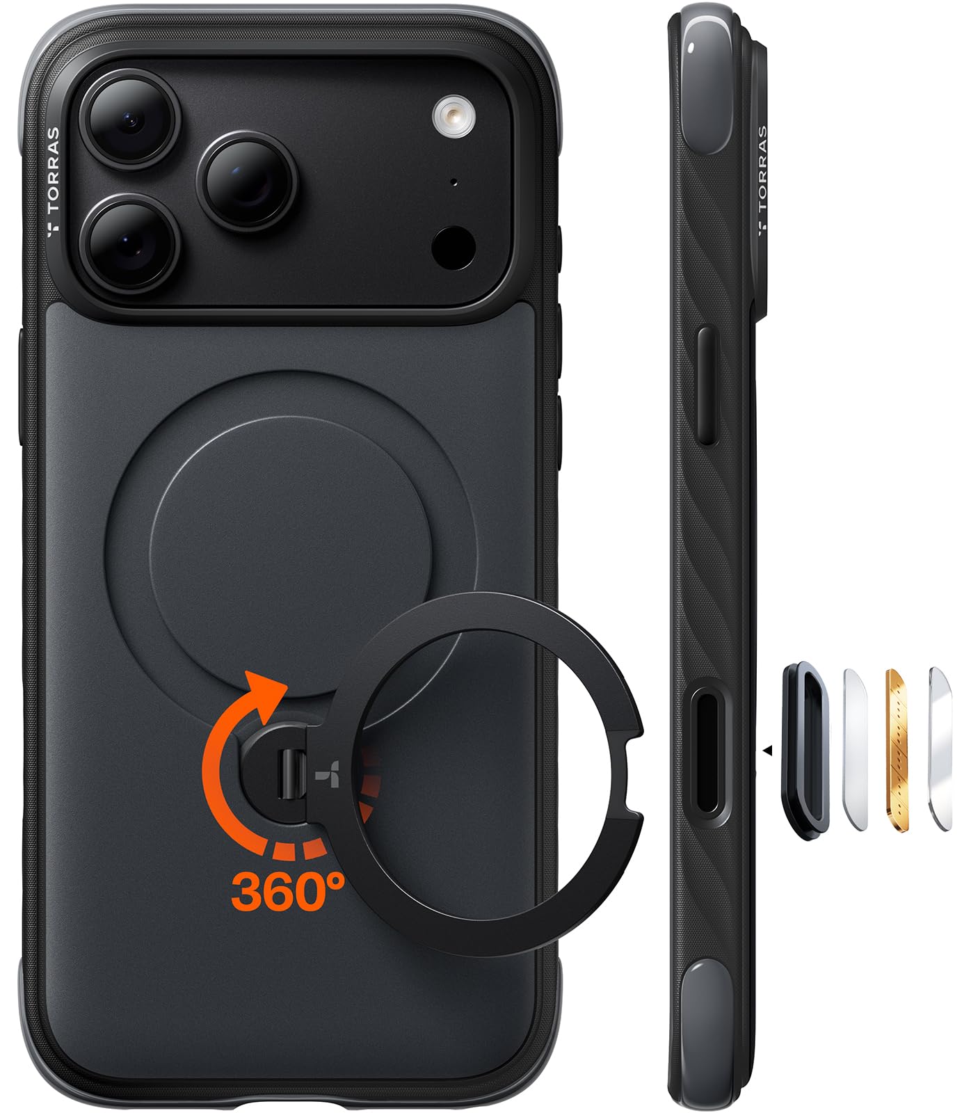 TORRAS Ostand Q3 Rugg für iPhone 18 Pro Max Hülle rutschfest Case Schwarz | Sicherer Halt für große Displays · rutschfest · 360°-Stand für MagSafe · 85A TPU-Stoßschutz · robuster Fallschutz