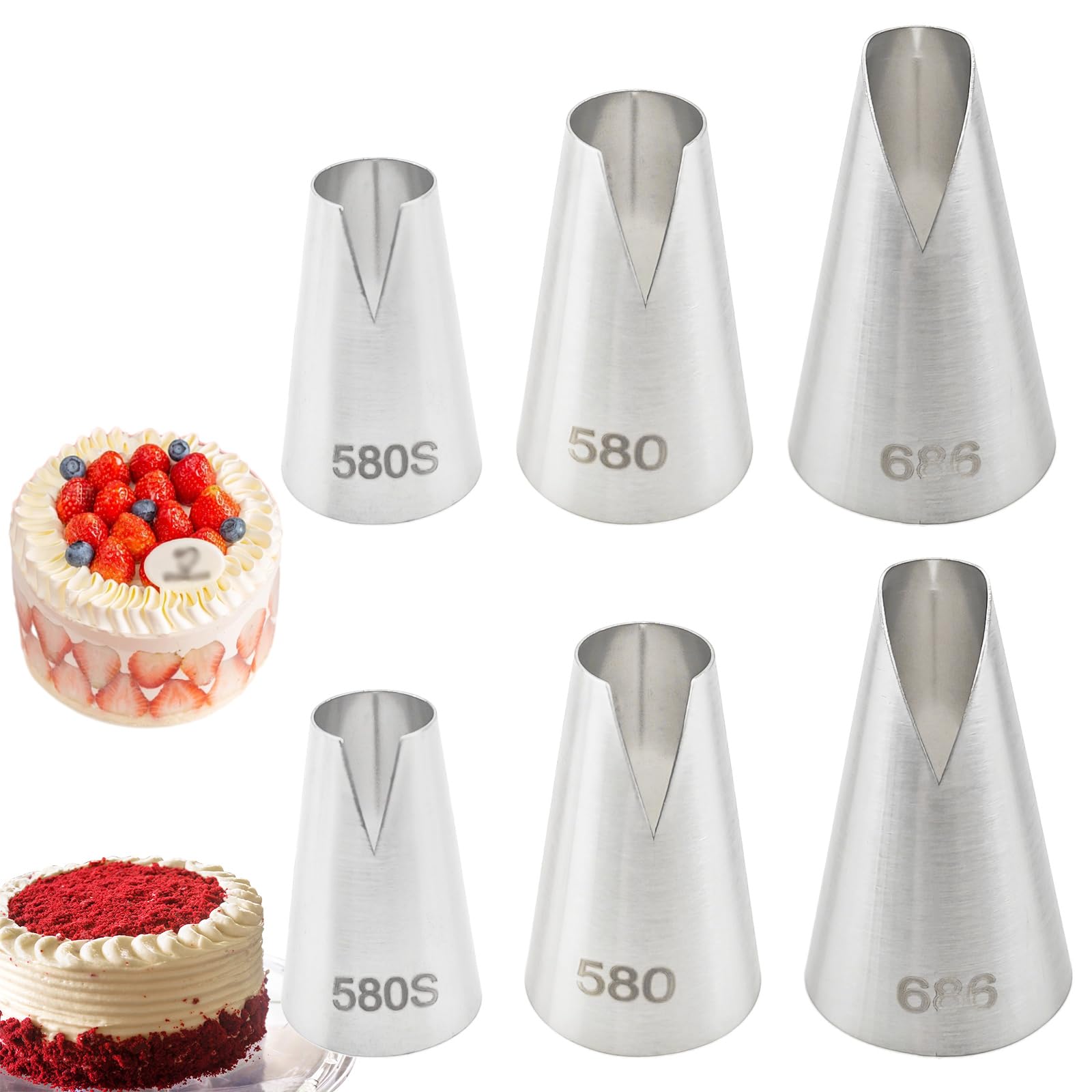 6 PACK Russian Piping Tips Set, V-shaped Wave Nozzles Piping Kit, Large Piping Tips Cupcake Tips for DIY Cream Rose Flower Piping, Cupcake Pastry & Cake Decorating