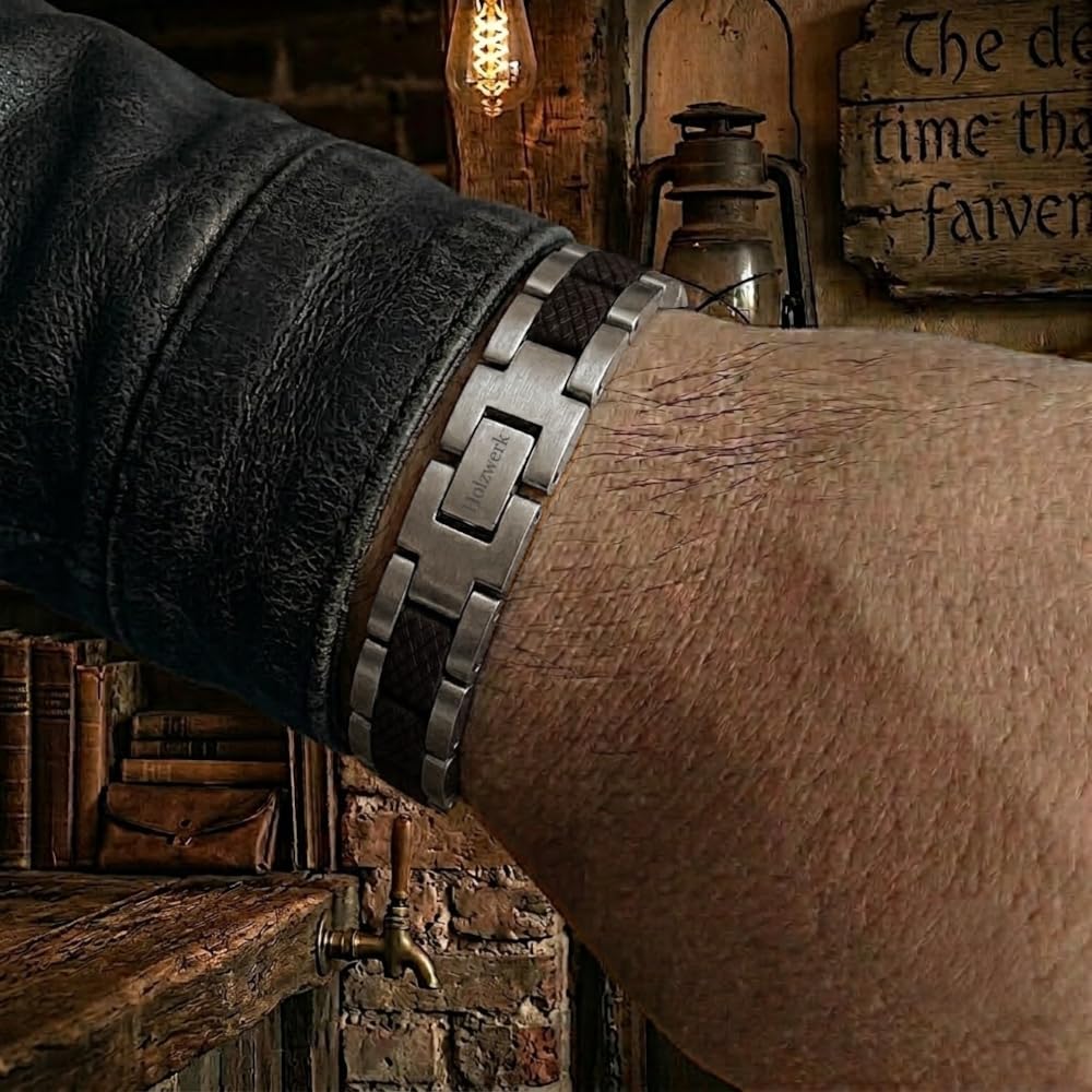 Holzwerk COLPINSEE Bracelet magnétique en bois naturel pour homme et femme Bracelet magnétique en bois Bracelet pour homme et femme Marron Noir Réglable