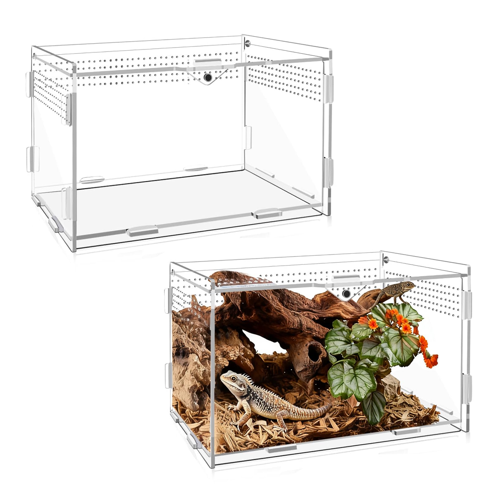 Terrarium akrylowe ślimaki, 20 x 12 x 12 cm, terrarium akrylowe, przezroczyste małe z otworami wentylacyjnymi wivarium, dla pająków, gekonów, żółwi, pojemnik na owady