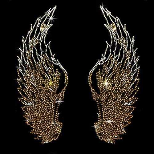 Rhinestop Rubio Angel Wings Hierro en diamantes de imitación Transferencia de calor Applique Diseño, Hierro en caliente Ala Rubia Ala Transferencia