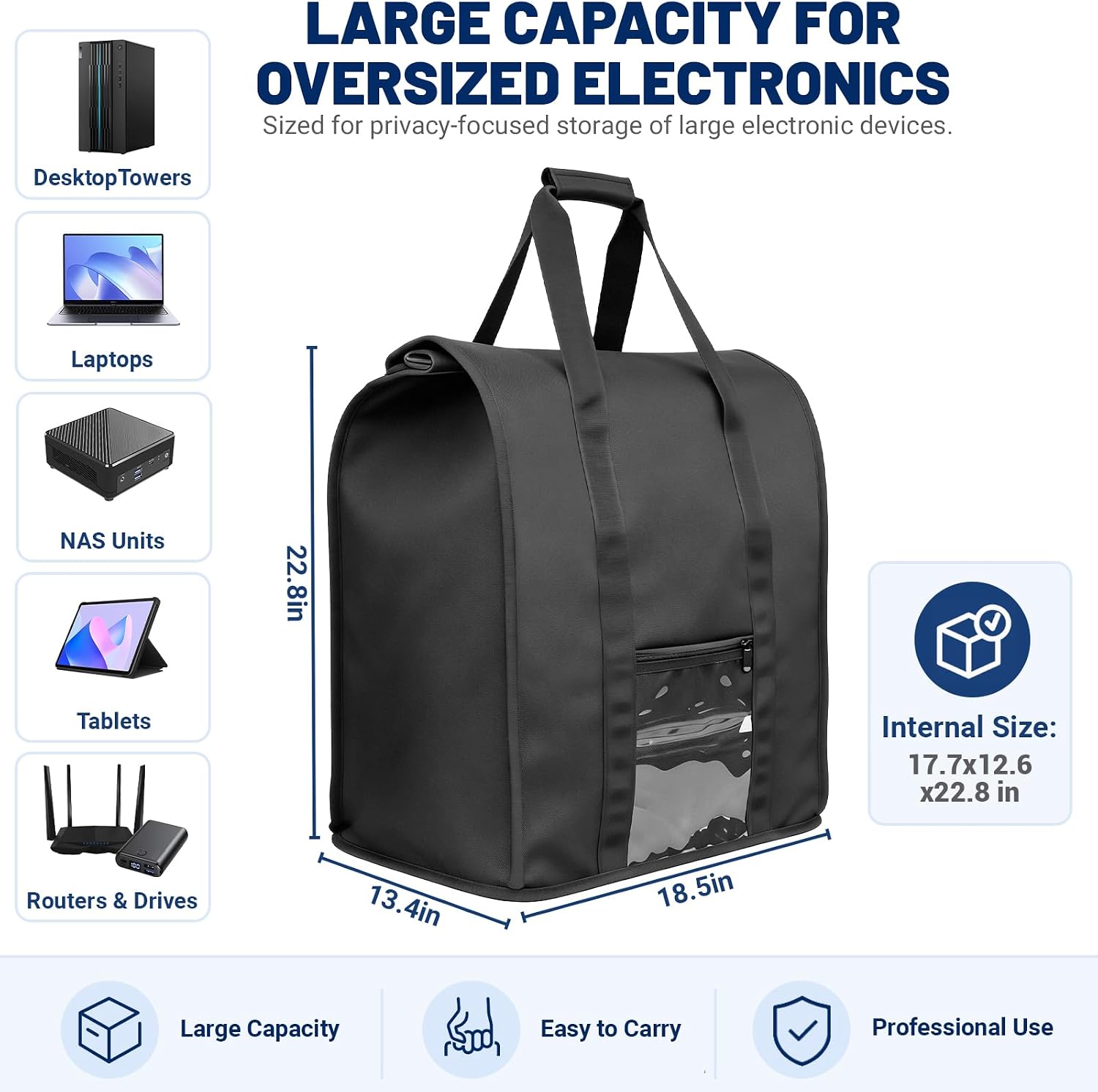 Heavy-Duty Large Faraday Bag for Electronics - RF Shielding Signal Blocking Bag for Mid-Tower Desktop PCs, NAS Routers, Portable Power Stations & Digital Equipment, Water-Resistant Privacy
