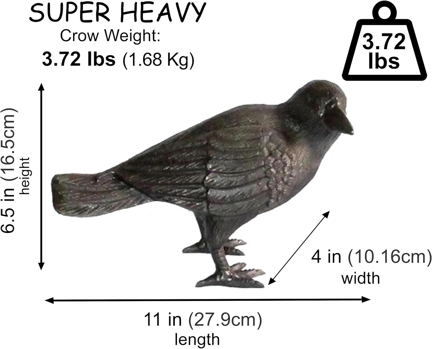 NACH Cast Iron Crow Statue, Head to Side Raven, Large Garden Statues, Crow Garden Sculpture, Bird Figurines Home Decor, Crow Decor, Raven Decor, Black Bird Statue, 4 x 11 x 6.5 inches, JS-90-7115