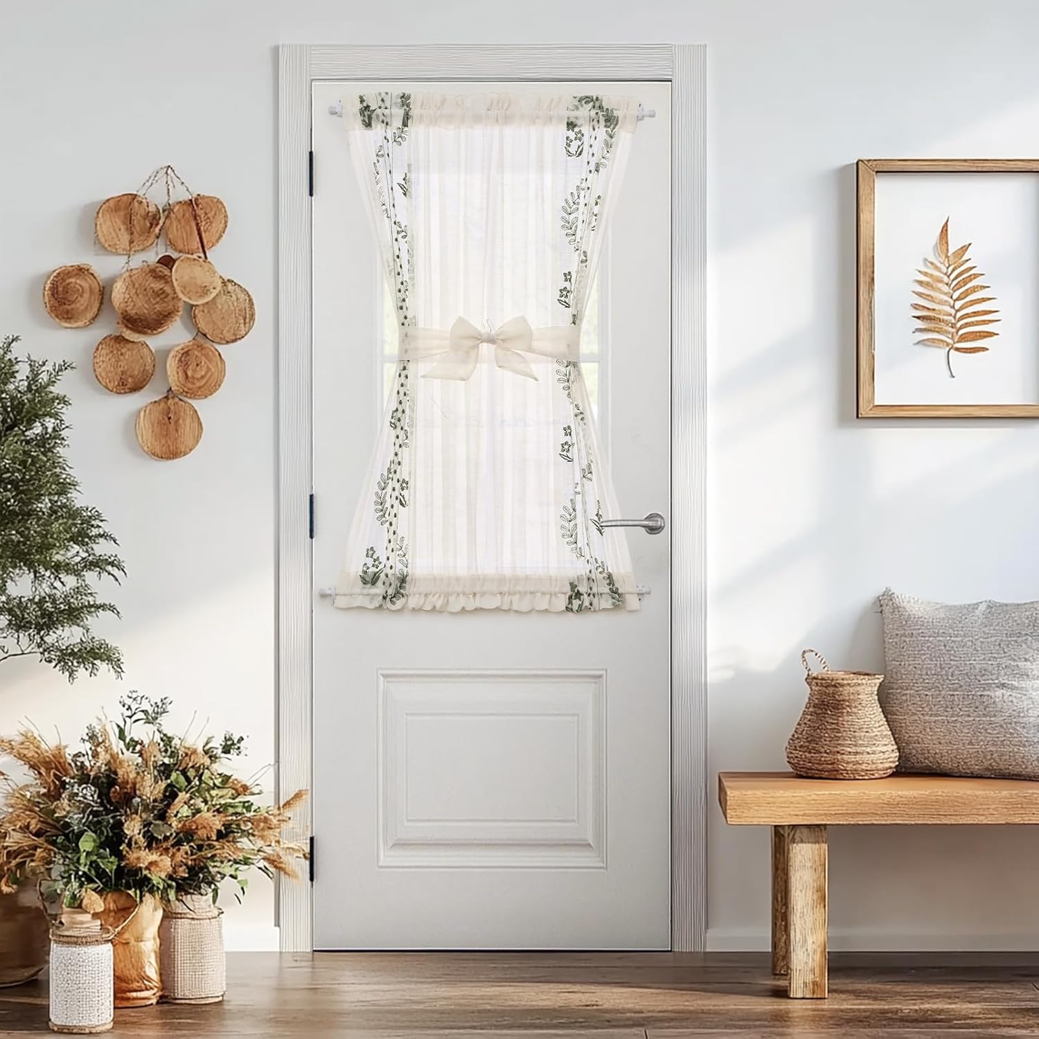 Jinchan Panel de cortina de puerta francesa, escarpado, con textura de lino con lazo, una pieza