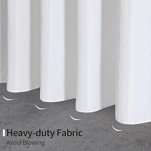Miniatura 4 de MitoVilla Juego de cortinas de ducha extralargas de 72 x 84 pulgadas con forro a presión, cortinas de ducha de tela pesada XL de punto gofre blanco