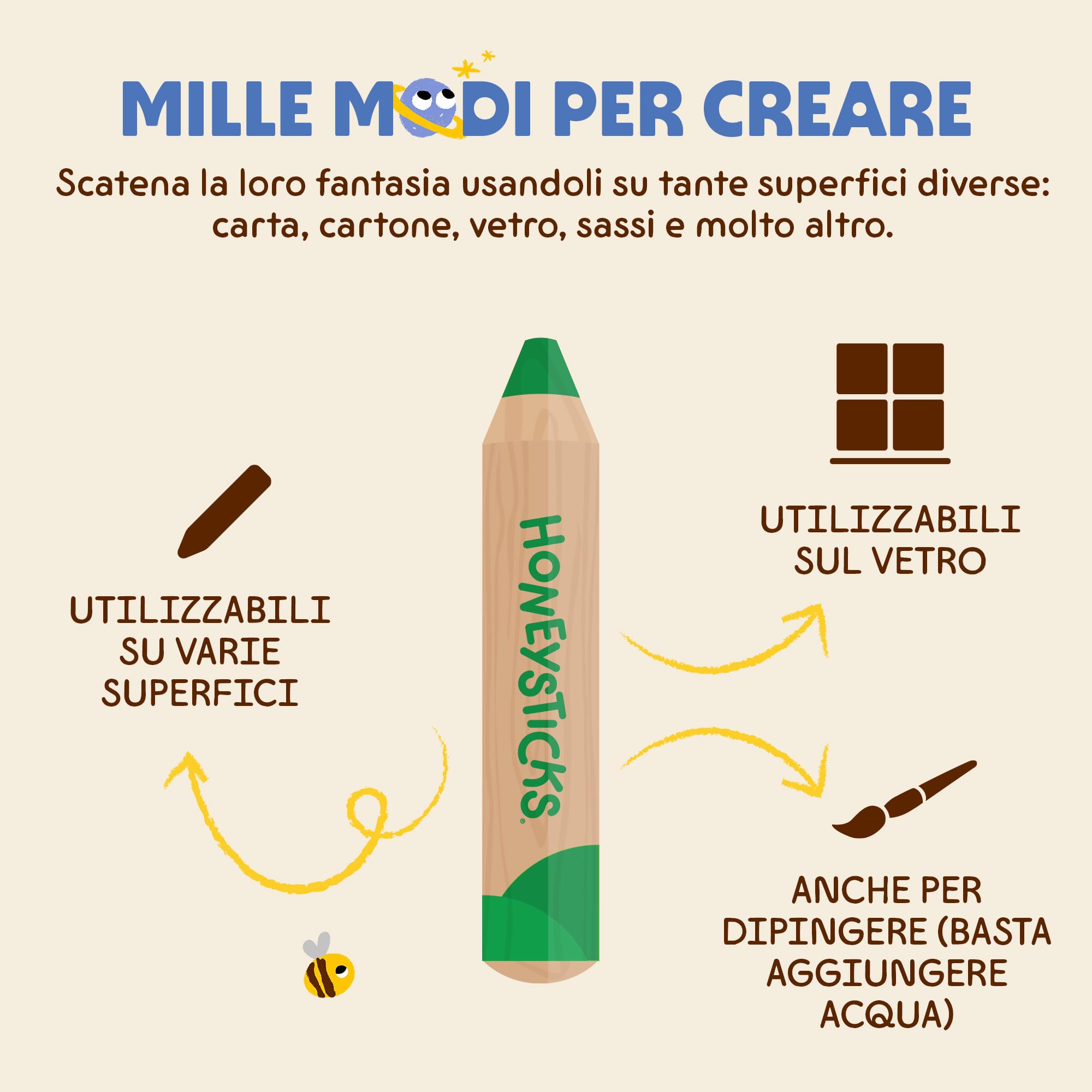 Honeysticks Matitoni Colorati per Bambini Jumbo Little Learner (Set da 8) – Pastelli Colorati con Mina in Cera d’Api Atossica, Facili da Impugnare, Colori Vivaci per Disegnare e Colorare