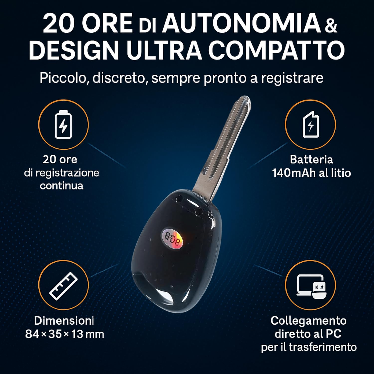 Registratore Audio Microspia chiave Auto, 20 Ore Di Registrazioni Continua, 8GB Per Conferenze Sale Riunioni, Registrazioni Audio Microfono Ad Alta Sensibilità (chiave 8G)