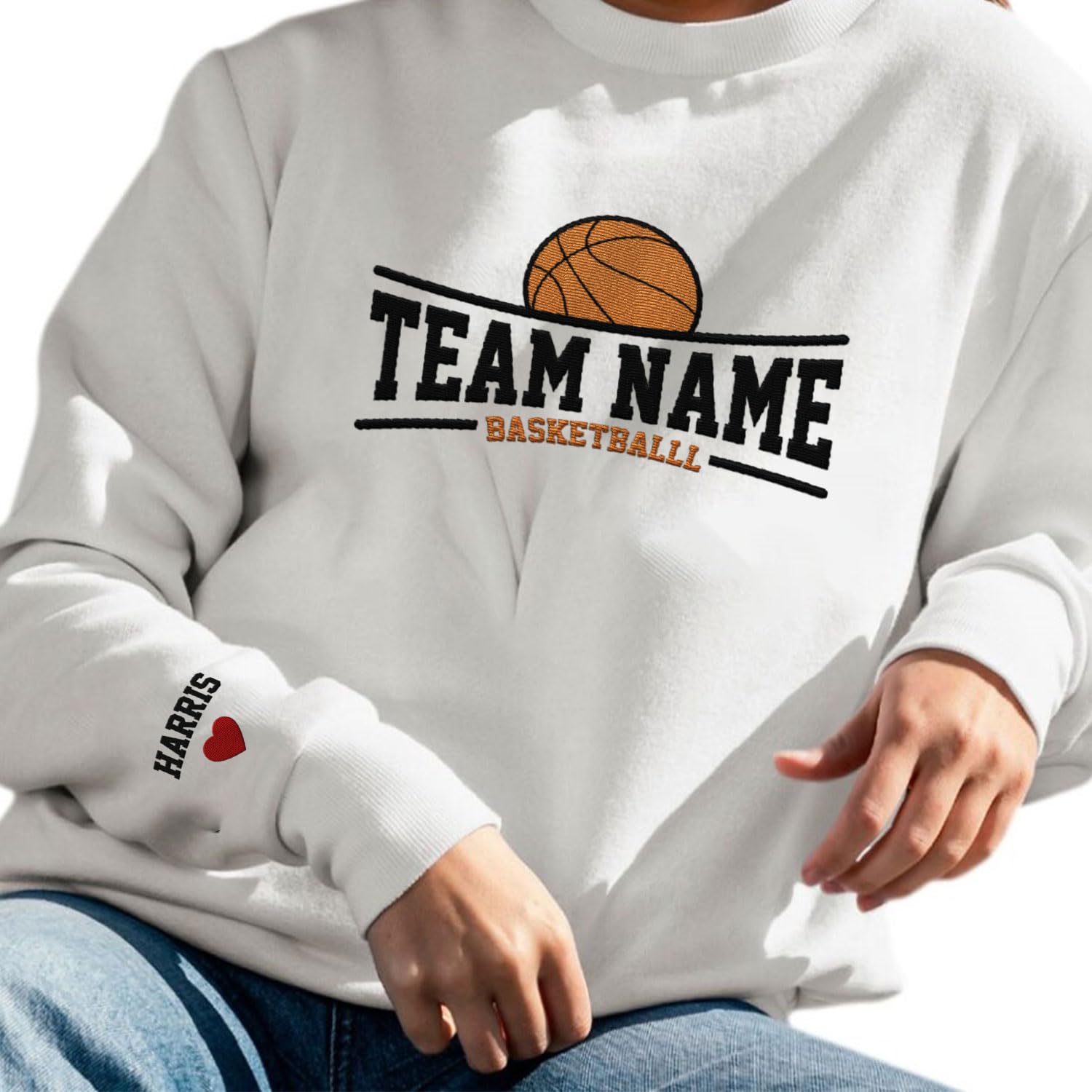 Intenprints Personalized Basketball Embroidered Shirt, Your Name Basketball Shirt, Custom Basketball Basketball Mama Gifts (Cotton, Style 3)