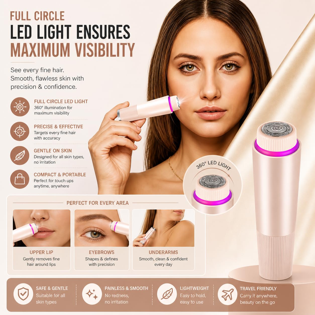 Portable Eyebrow Trimmer For Women, Epilator For Women, Facial Hair Remover For Women,Face, Lips, Nose Hair Removal Electric Trimmer (PH)