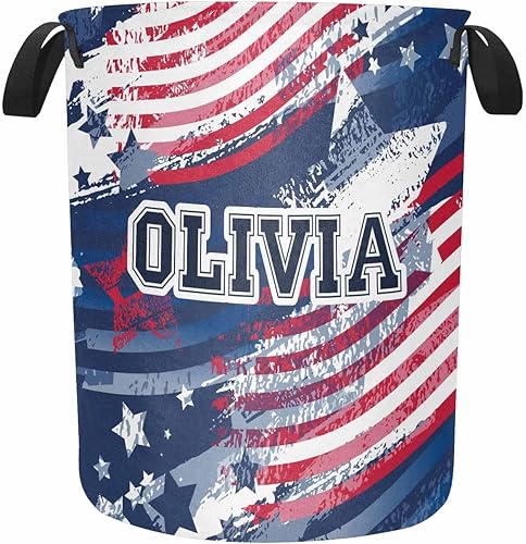 Cesta de ropa sucia con nombre personalizado con asa para dormitorio universitario, baño, cesta de lavandería grande plegable personalizada para