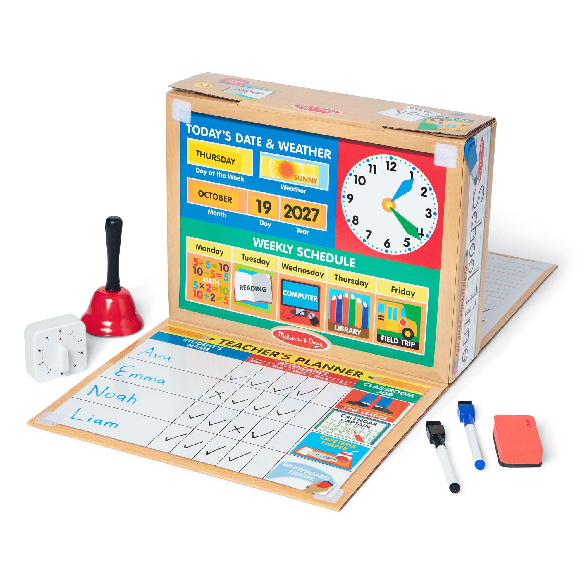 Melissa & Doug Set de Juego Hora de la Escuela! Juego a ser el Profesor o el Estudiante, Juego Educativo con 150 Accesorios, Regalo para niños y niñas de 4 5 6 7 8 años - Certificados FSC