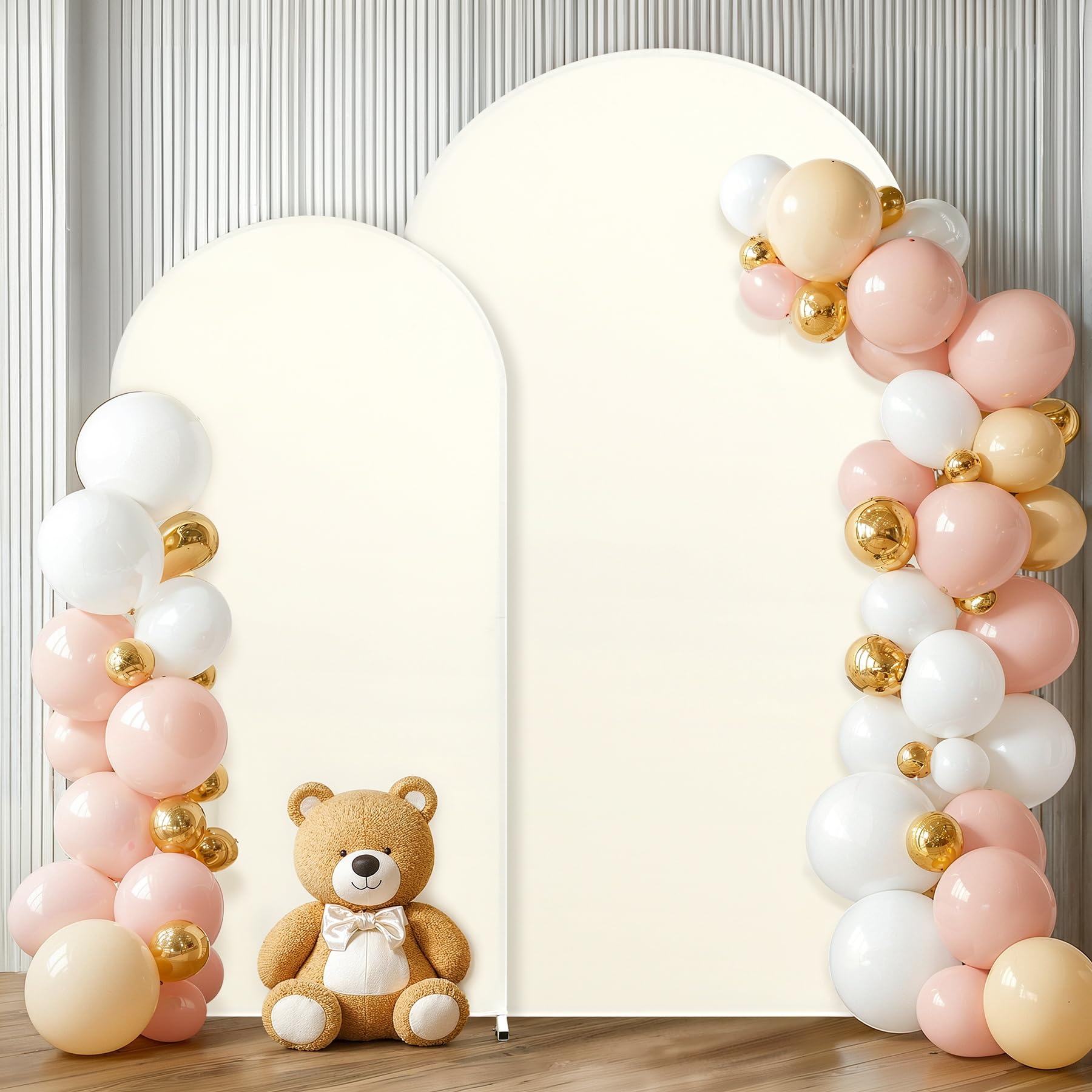 Set of 2 Beige Arch Covers (7.2ft & 6ft) Spandex Stretchy Fitted Arch Backdrop Covers Wrinkle-Free Round Top Chiara Arch Stand Cover for Wedding Baby