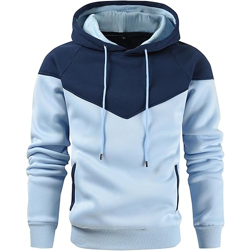 Men's Midweight Fleece Pullover Hoodies Casual Color Block Hooded Sweatshirt with Pockets