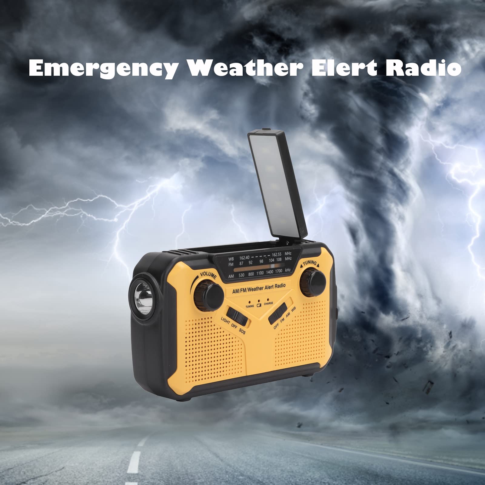 Dpofirs Radio FM AM Extérieure Portable pour SOS, Radio d'urgence Solaire avec Capacité de Batterie Portable 2500MAH, Lampe de Poche LED Lumineuse et Lampe de Lecture, Radio Météo à Manivelle